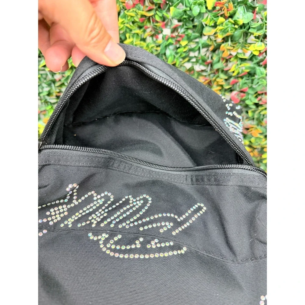 Victorias Secret PINK Black Rhinestone Logo Backpack Glitter Strap School Bag